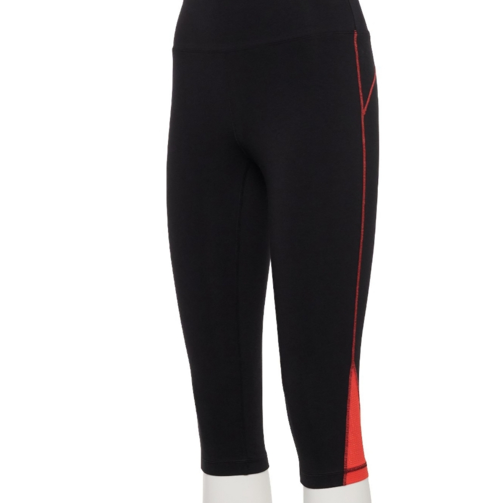 NWT Tek Gear Large Black Capri Athletic Leggings with Orange Trim